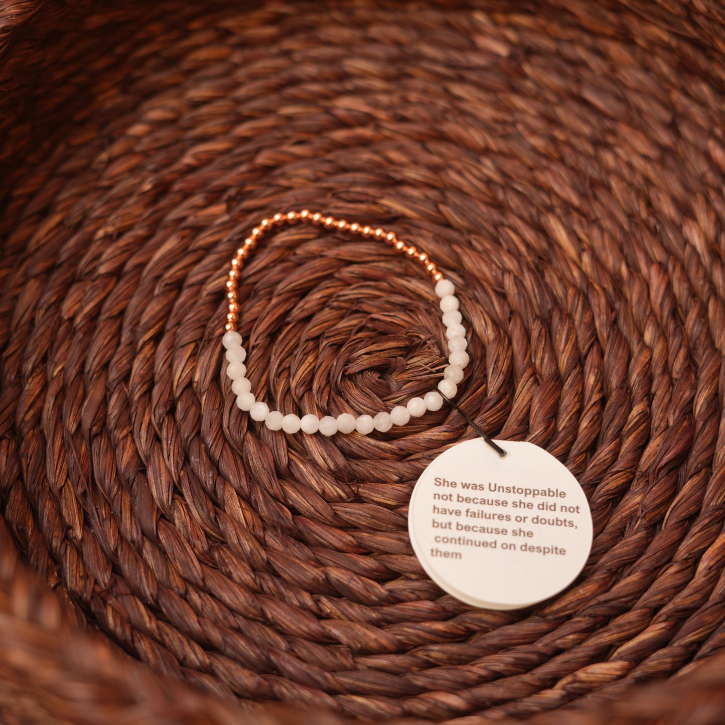 Dainty Copper Bracelet with Faceted Moonstone Beads - Stretchy and Stackable