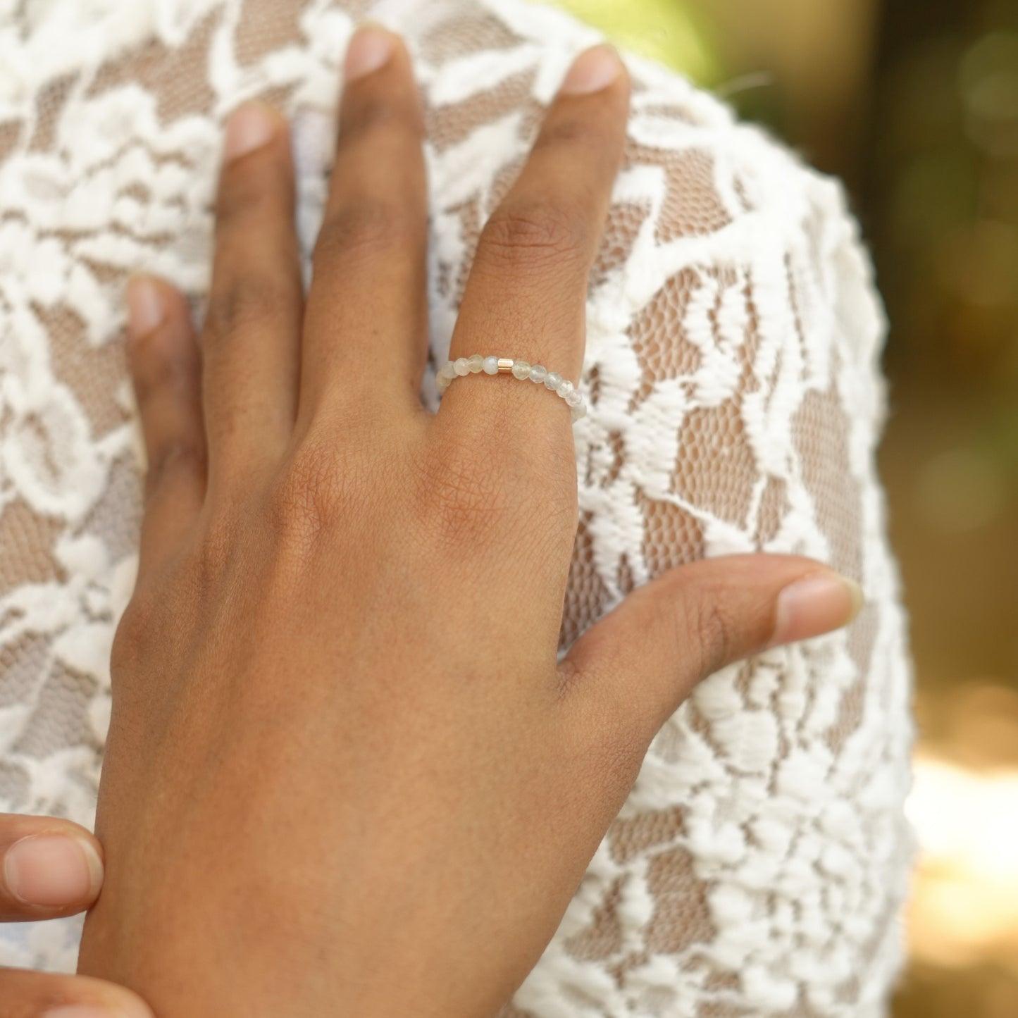 Elastic Anti-Anxiety Fidget Ring Made of Natural Faceted Gemstone Beads - Morganite