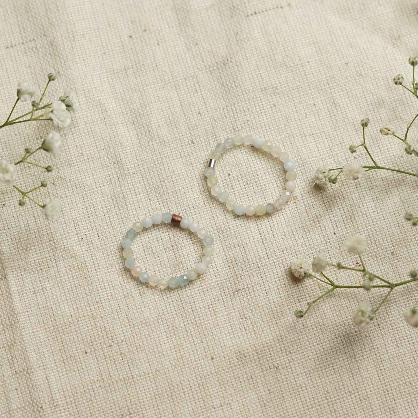 Elastic Anti-Anxiety Fidget Ring Made of Natural Faceted Gemstone Beads - Morganite