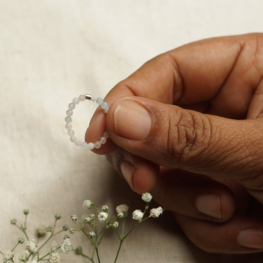 Elastic Anti-Anxiety Fidget Ring Made of Natural Faceted Gemstone Beads - Morganite