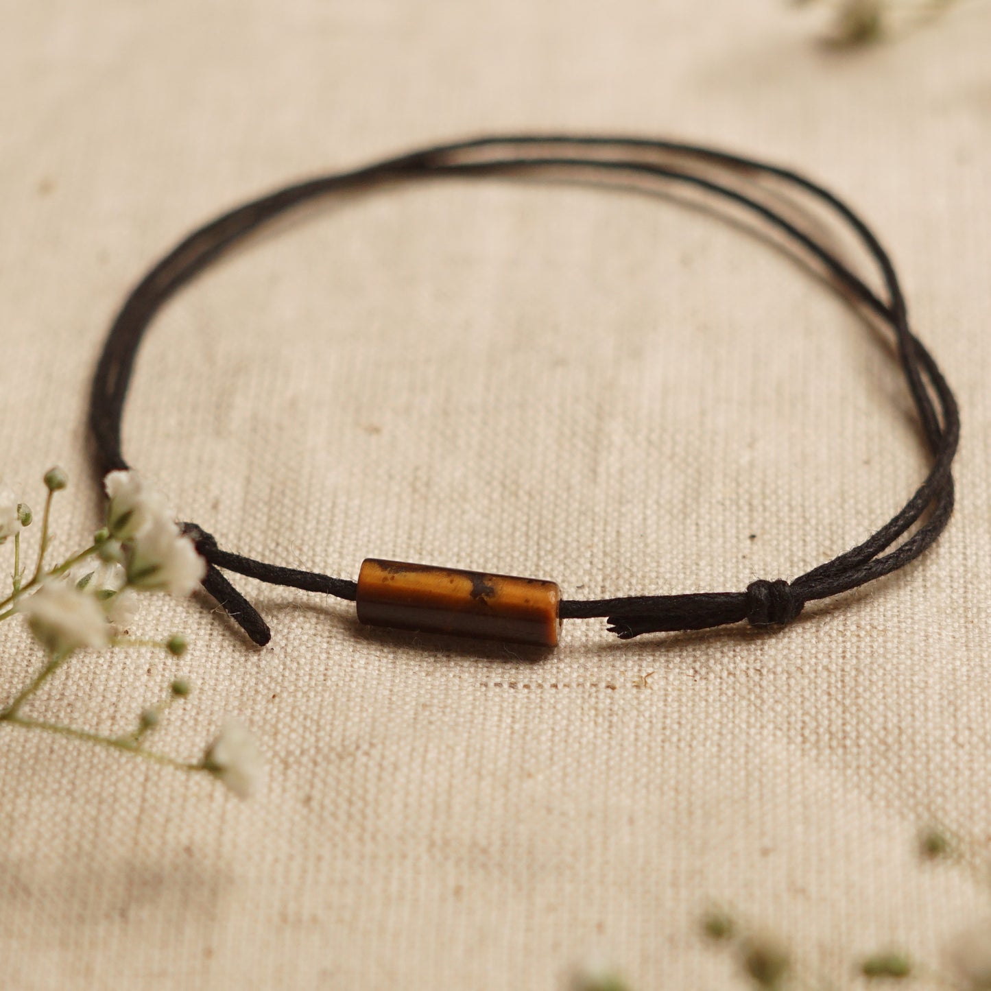 Tiger's eye - Crystal Bar Anklet - Adjustable