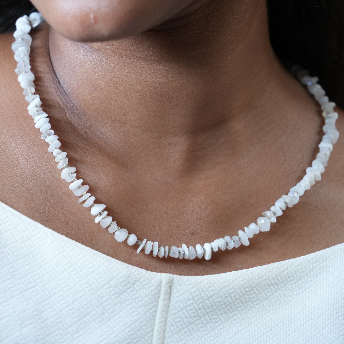 Natural Moonstone Chip bead Necklace - adjustable length