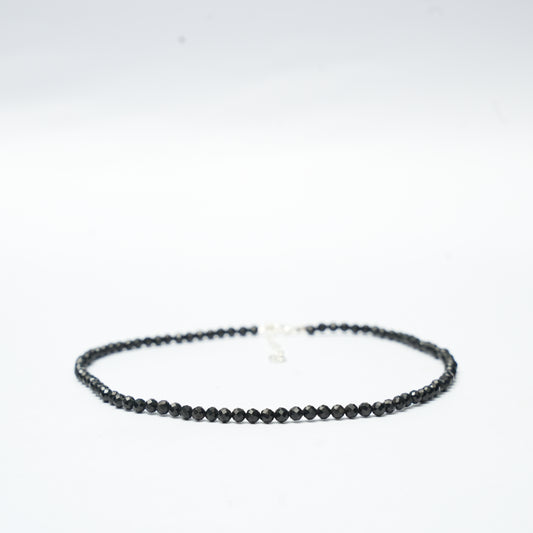 Dainty Faceted Black Tourmaline Necklace - 4mm Natural Gemstones & Sterling Silver Clasp