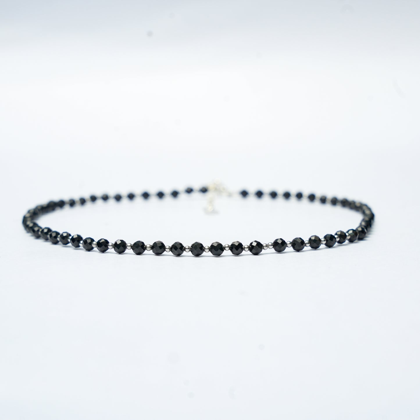Dainty Faceted Black Tourmaline Necklace - 4mm Natural Gemstones & Sterling Silver Clasp