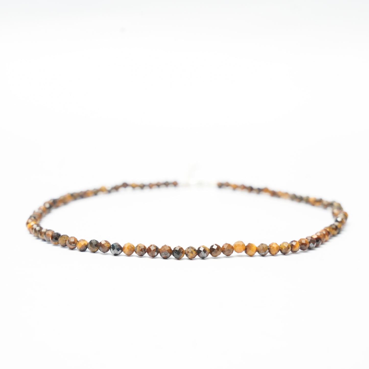 Dainty Faceted Tiger's Eye Necklace - 4mm Natural Gemstones & Sterling Silver Clasp