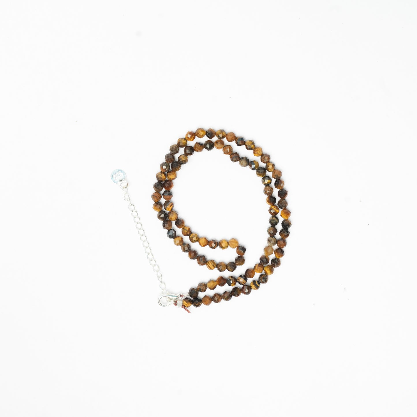 Dainty Faceted Tiger's Eye Necklace - 4mm Natural Gemstones & Sterling Silver Clasp