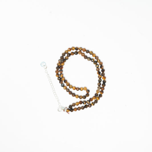 Dainty Faceted Tiger's Eye Necklace - 4mm Natural Gemstones & Sterling Silver Clasp