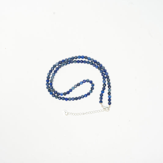Dainty Faceted Lapis Lazuli Necklace - 4mm Natural Gemstones & Sterling Silver Clasp