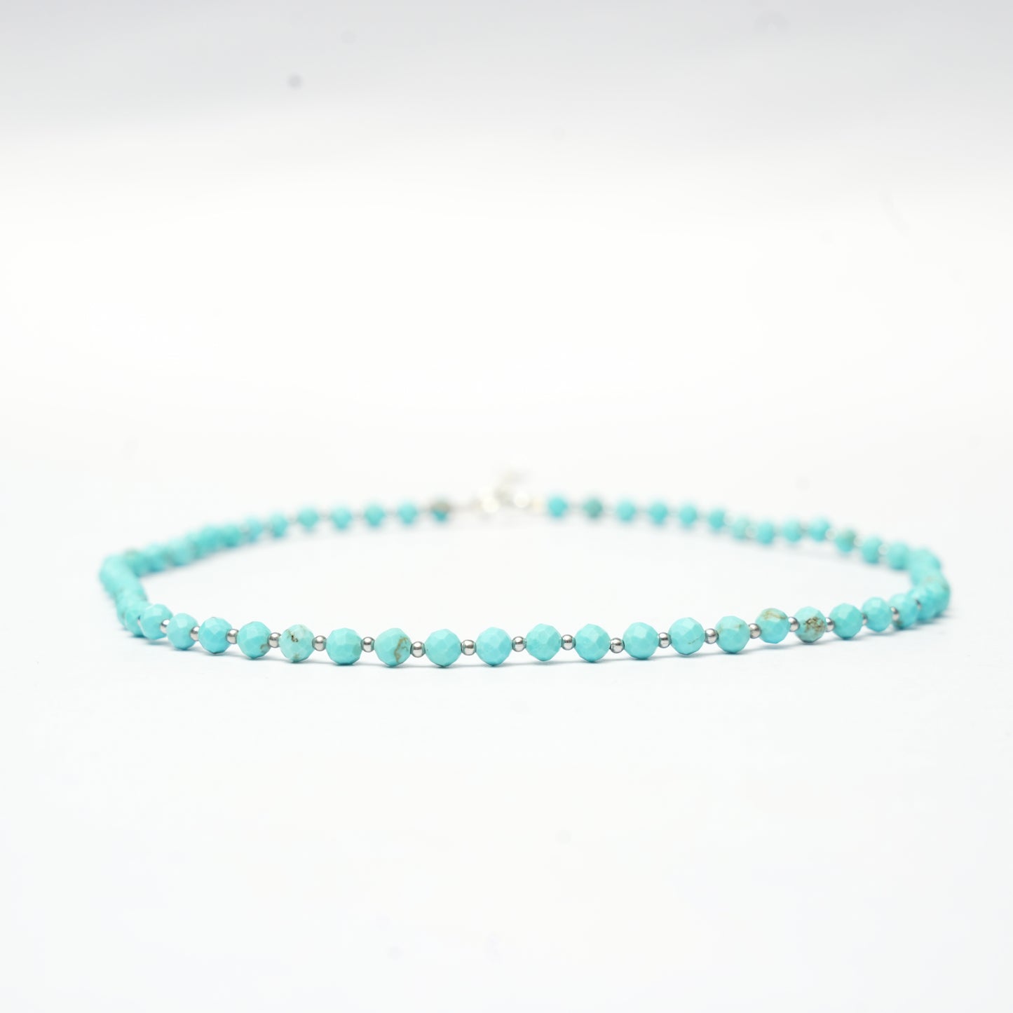 Dainty Faceted Turquoise Necklace - 4mm Natural Gemstones & Sterling Silver Clasp