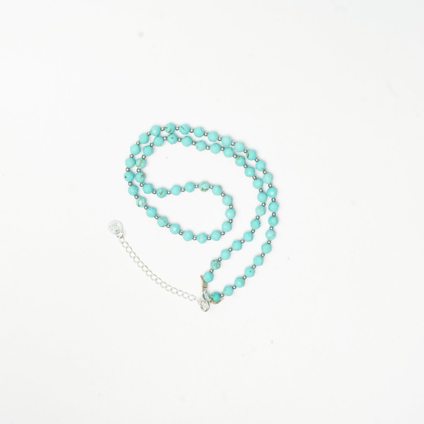 Dainty Faceted Turquoise Necklace - 4mm Natural Gemstones & Sterling Silver Clasp