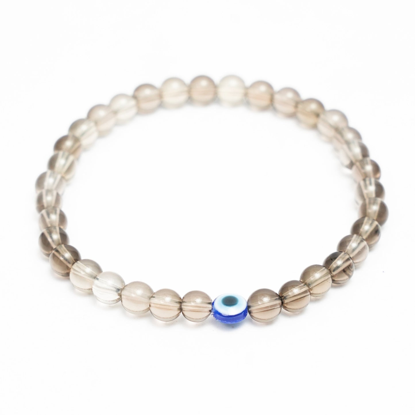 Natural Smoky Quartz Stretchy bracelet with an evil eye bead