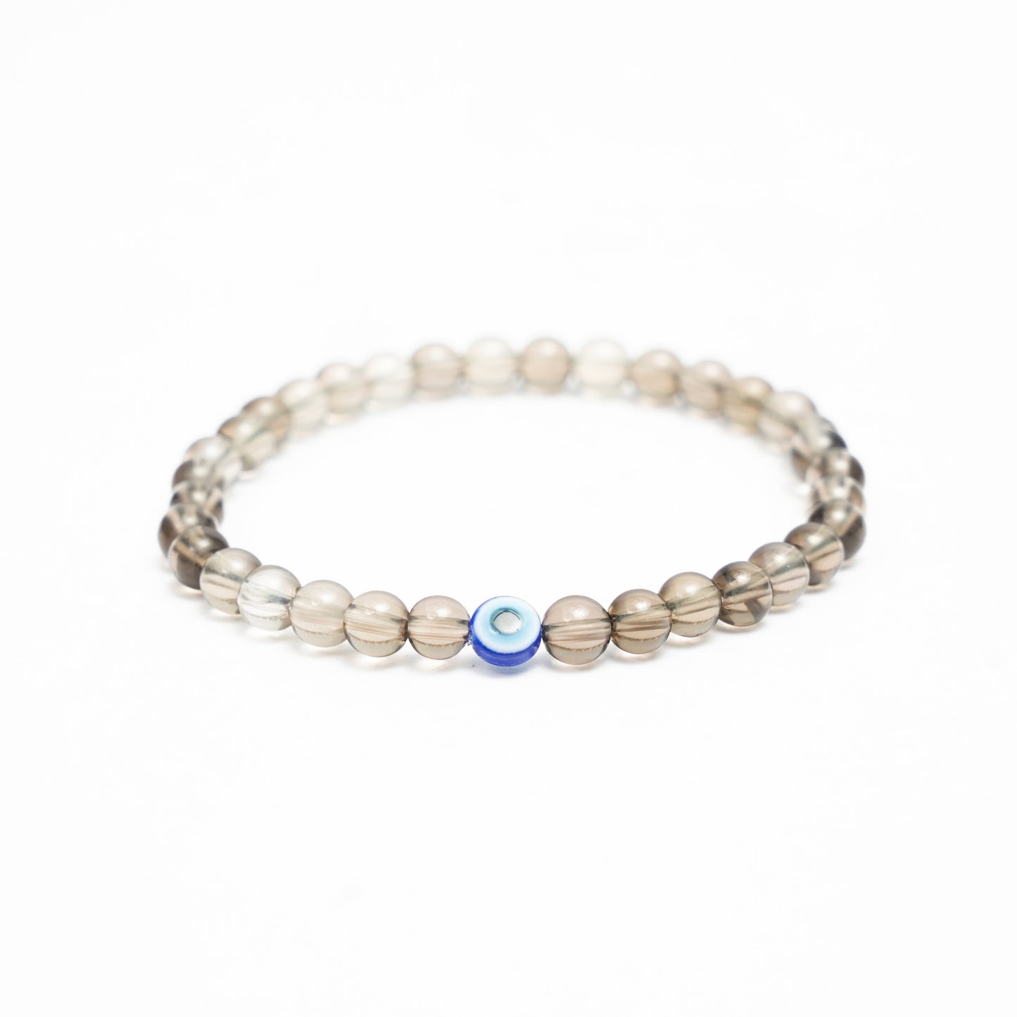 Natural Smoky Quartz Stretchy bracelet with an evil eye bead