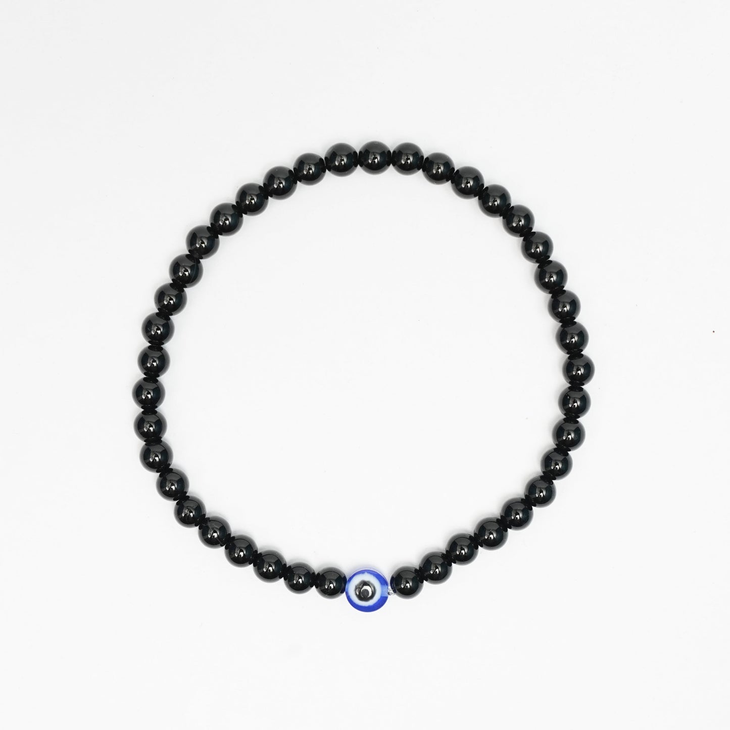 Black Tourmaline Gemstone Stretchy Bracelets with an evil eye bead