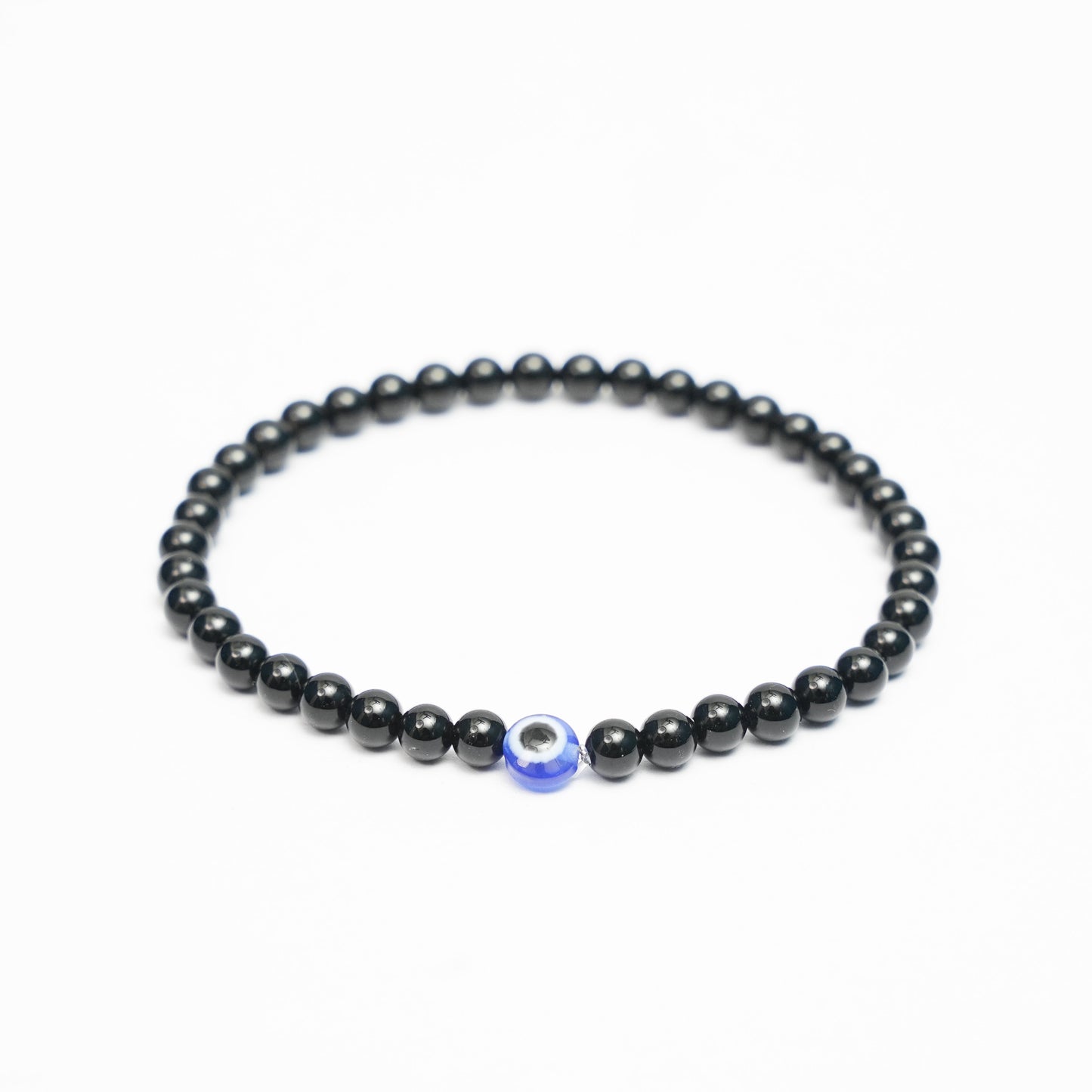 Black Tourmaline Gemstone Stretchy Bracelets with an evil eye bead