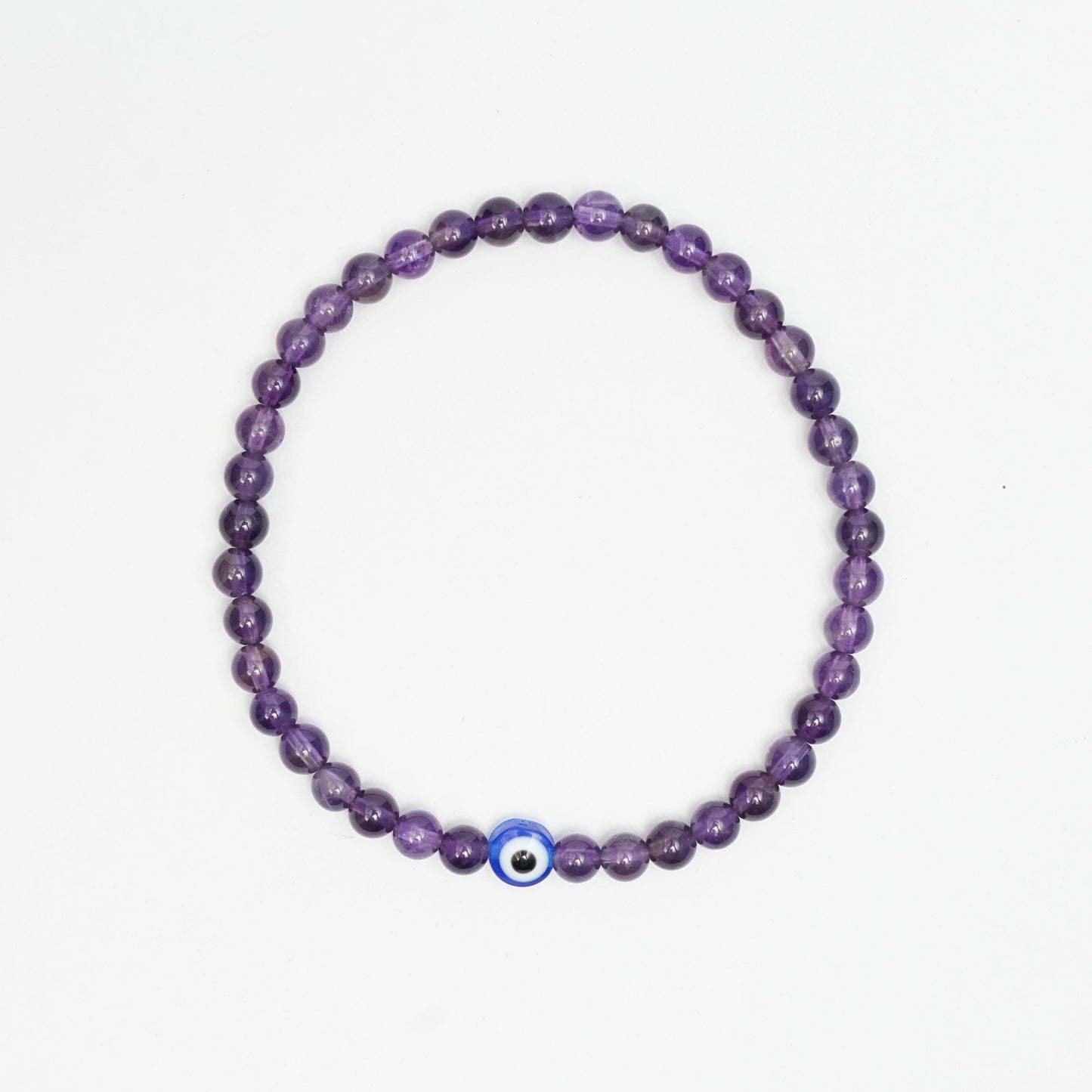 Natural Amethyst stretchy Bracelets with an evil eye bead