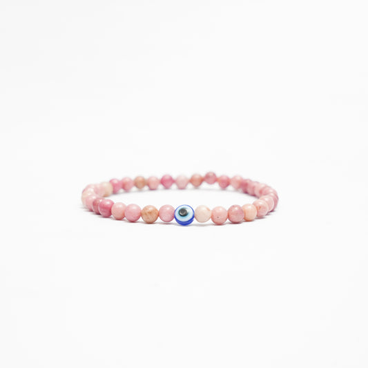 Natural Rhodonite stretchy Bracelets with an evil eye bead