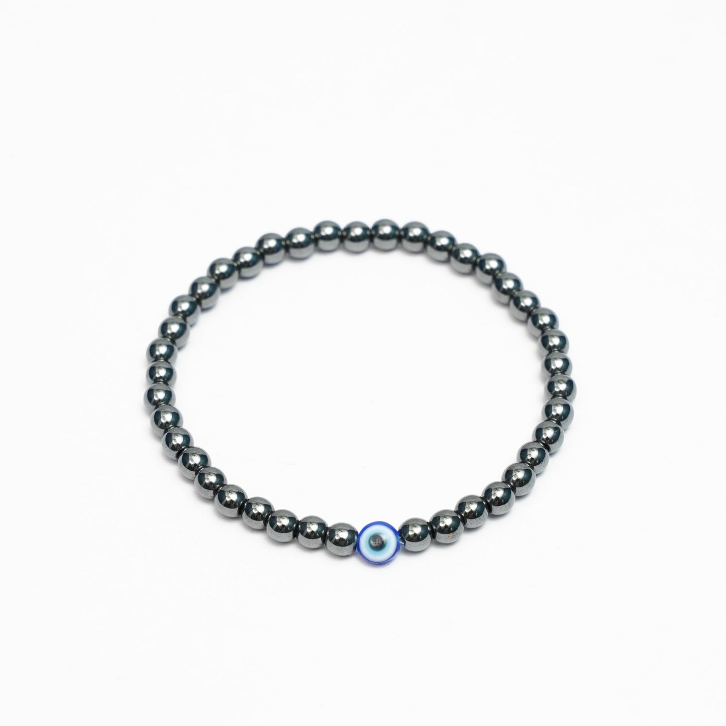 Natural Hematite stretchy Bracelets with an evil eye bead
