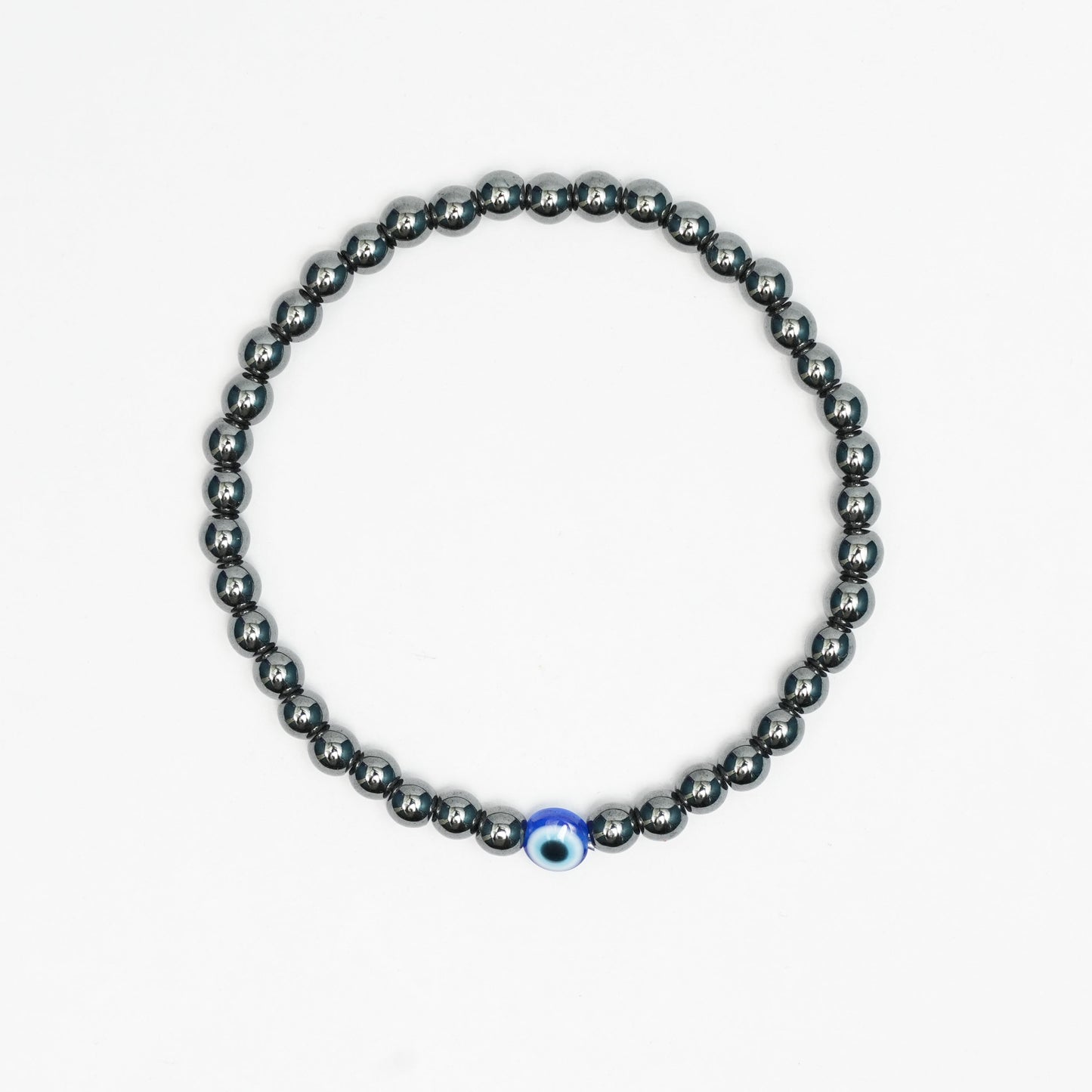 Natural Hematite stretchy Bracelets with an evil eye bead