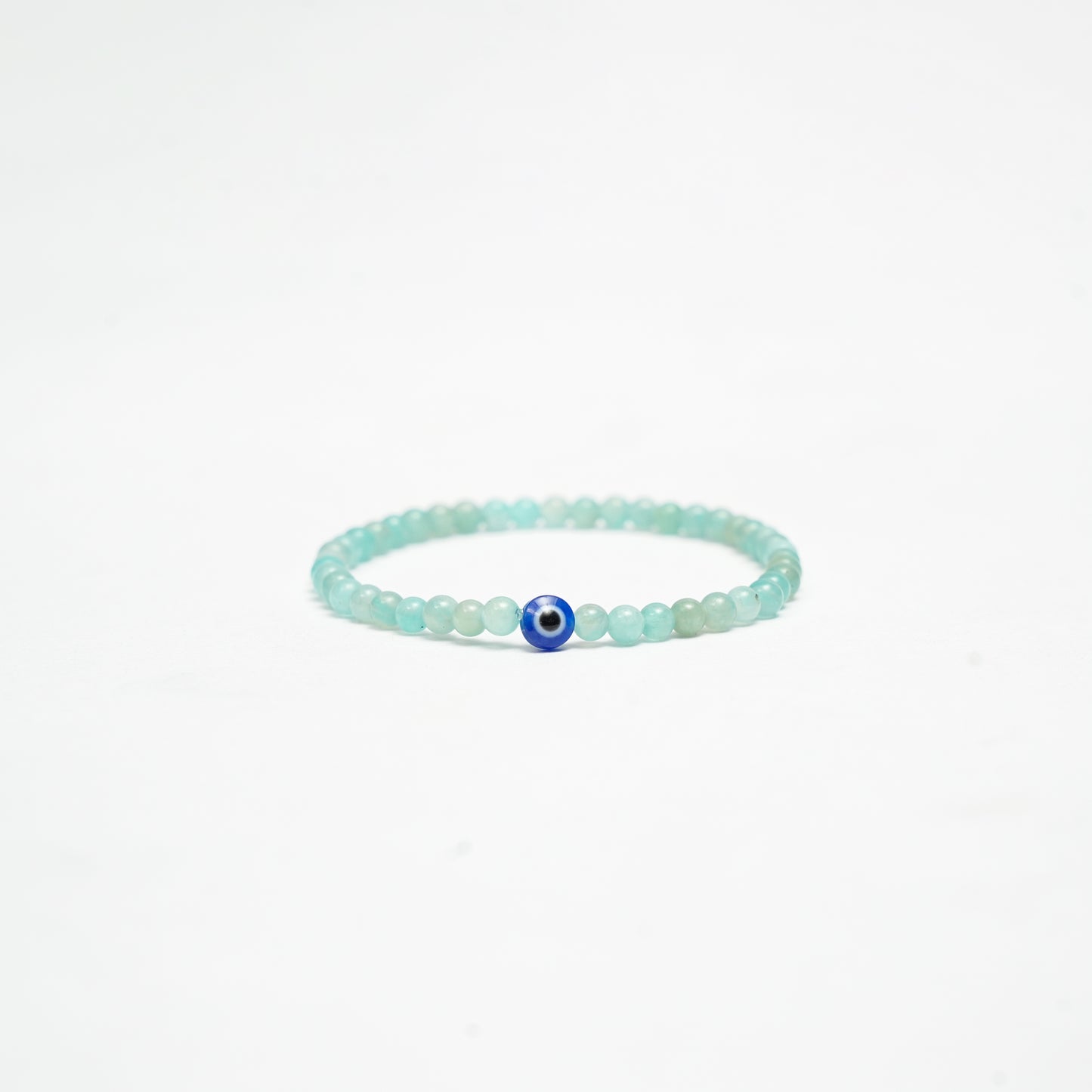 Natural Amazonite stretchy Bracelet with an evil eye bead