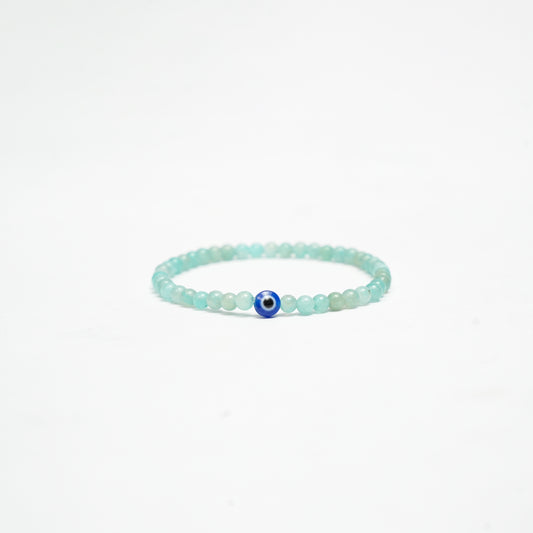 Natural Amazonite stretchy Bracelet with an evil eye bead