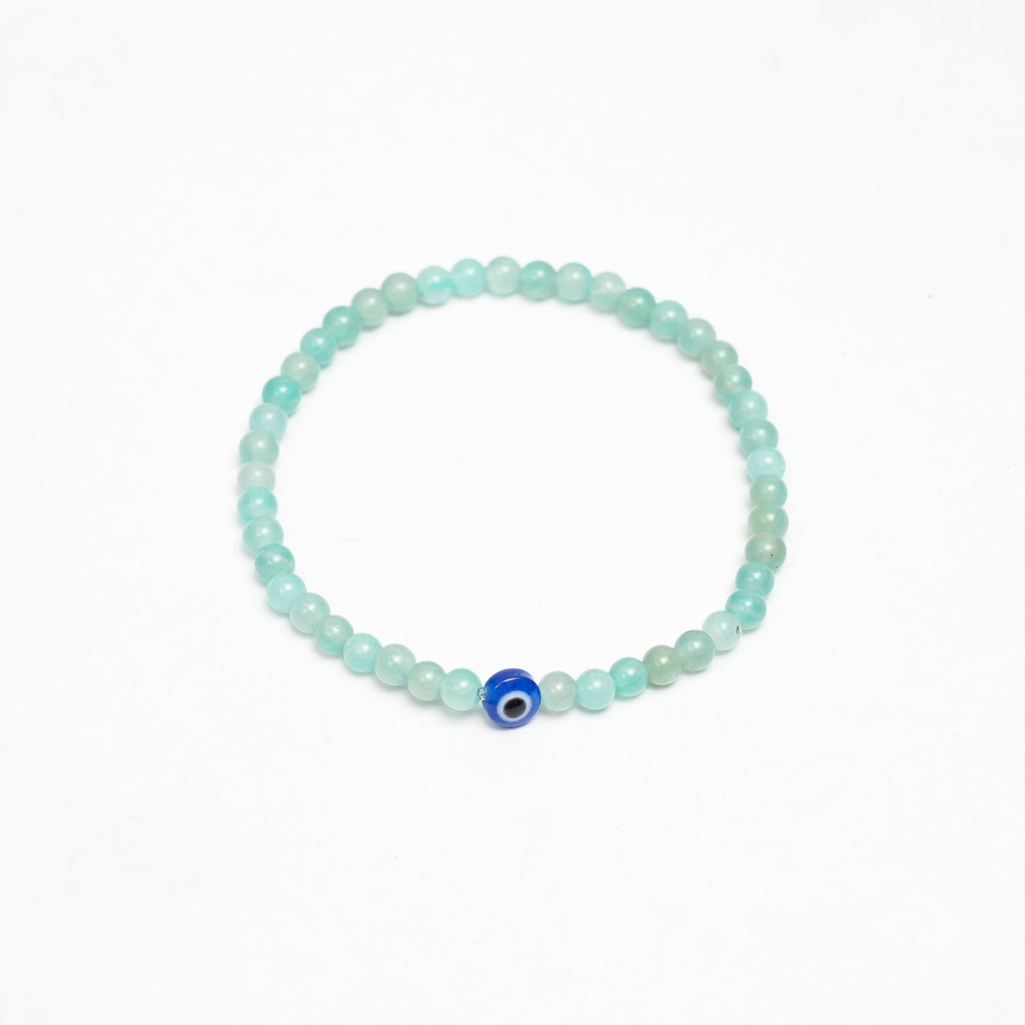 Natural Amazonite stretchy Bracelet with SS and Evil eye Beads