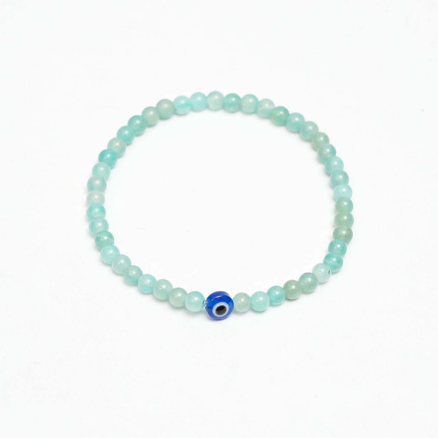 Natural Amazonite stretchy Bracelet with an evil eye bead