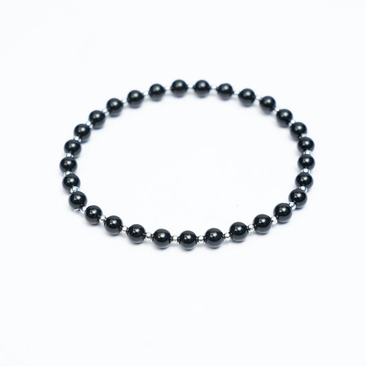 Natural Black Tourmaline Stretchy bracelet with Stainless steel beads