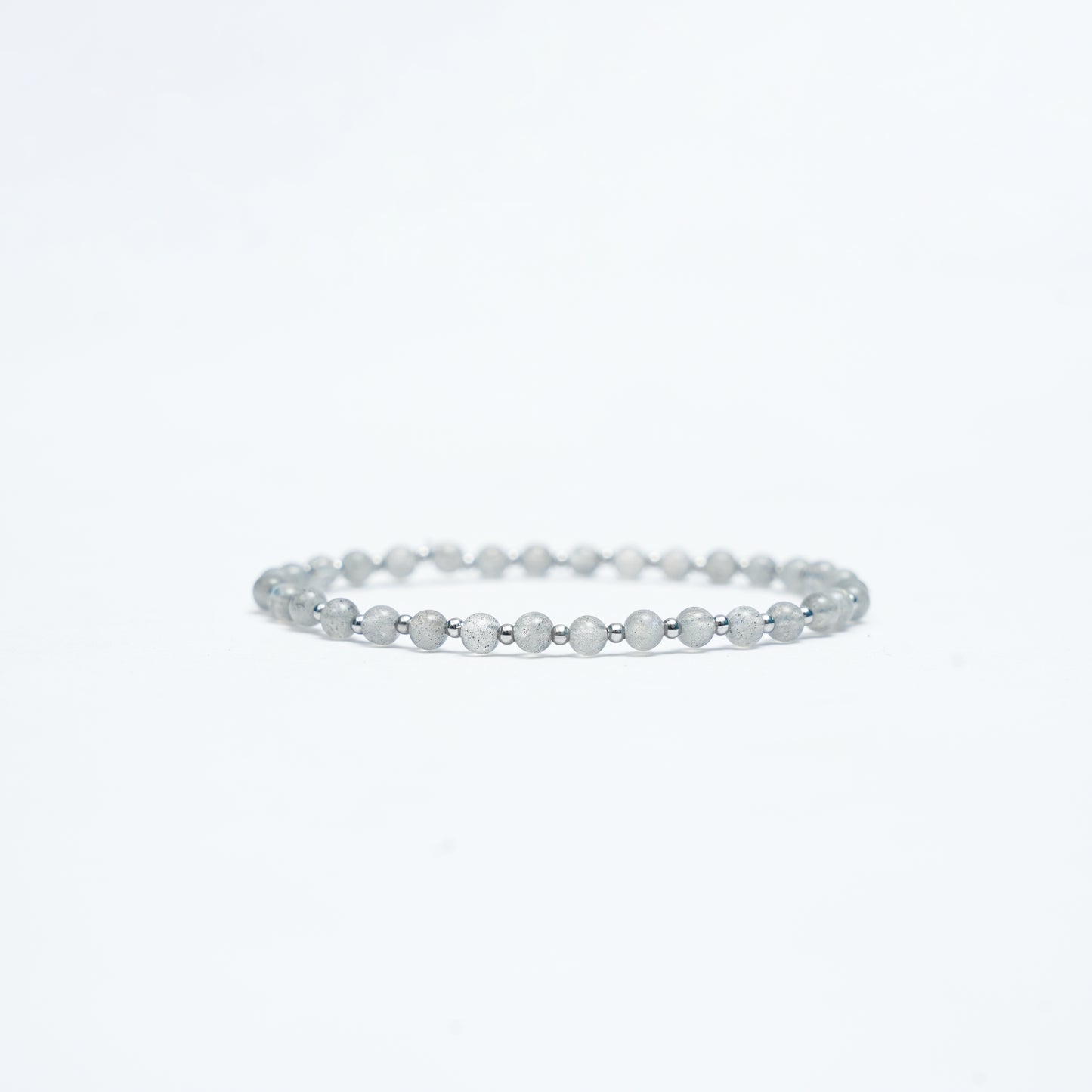 Natural Gray Moonstone Stretchy bracelet with Stainless steel beads