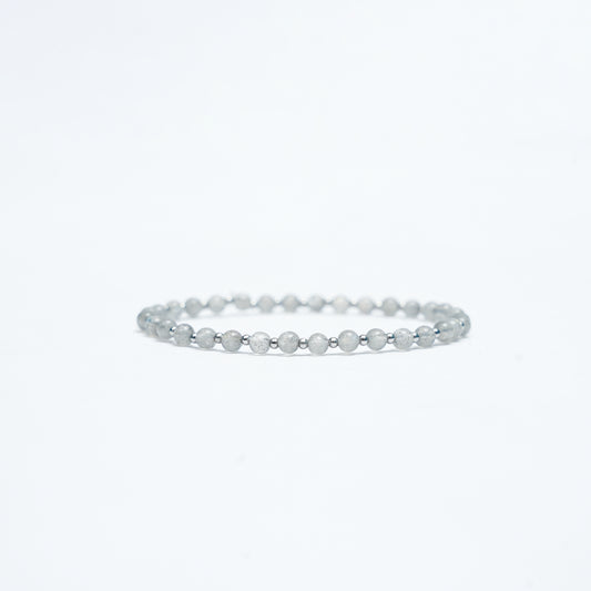 Natural Gray Moonstone Stretchy bracelet with Stainless steel beads