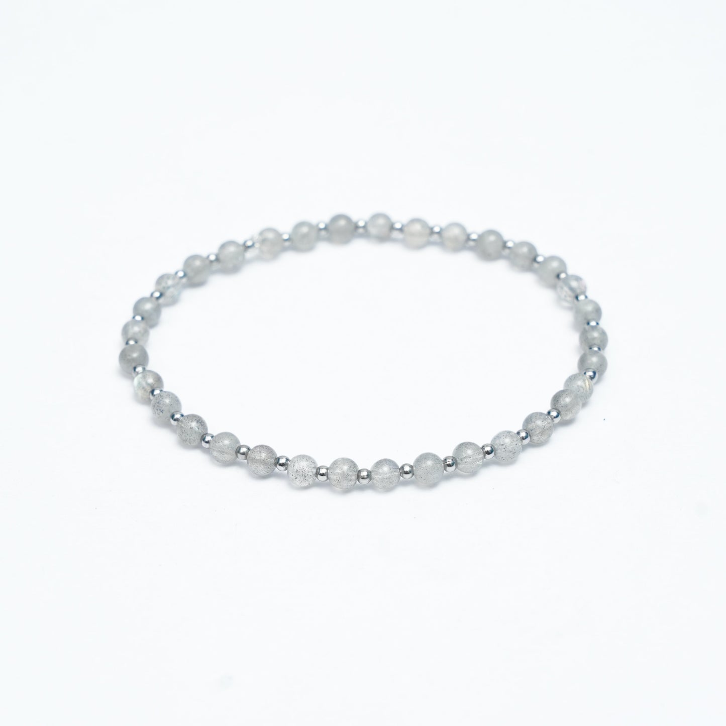Natural Gray Moonstone Stretchy bracelet with Stainless steel beads
