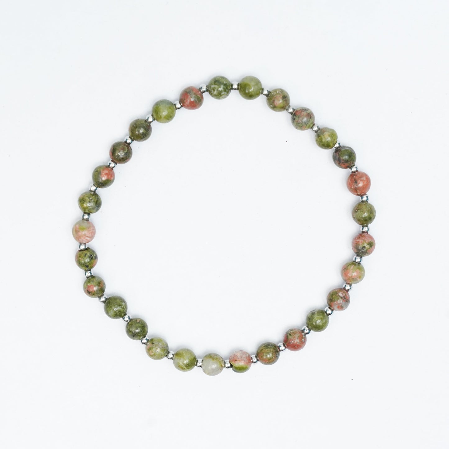 Natural Unakite stretchy bracelet with Stainless steel beads