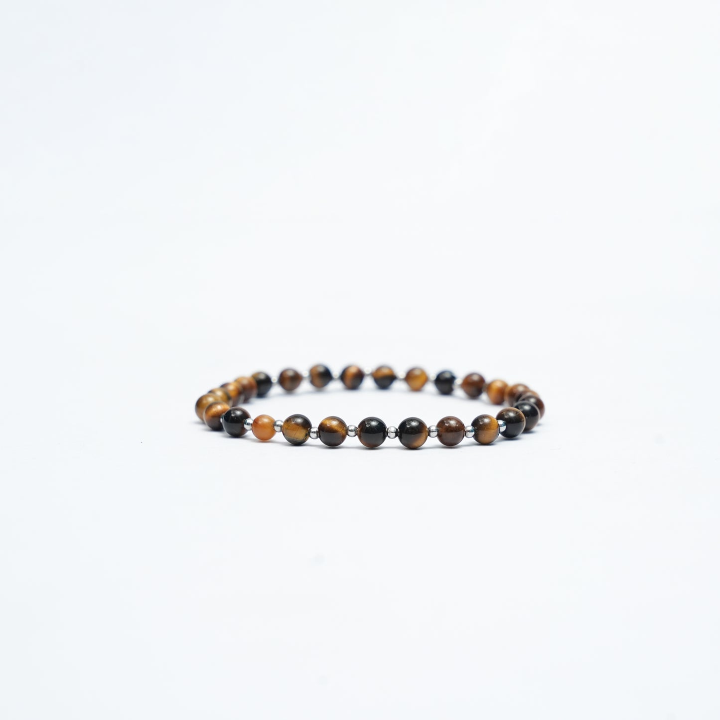 Natural Tiger's Eye stretchy bracelet with Stainless steel beads
