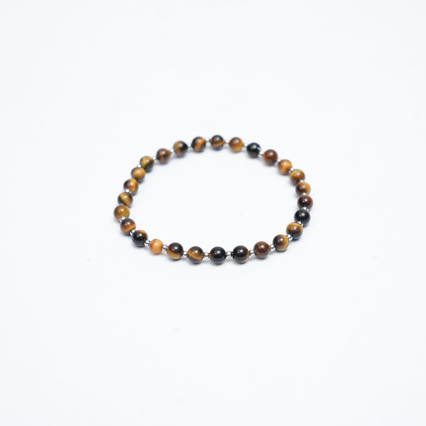 Natural Tiger's Eye stretchy bracelet with Stainless steel beads