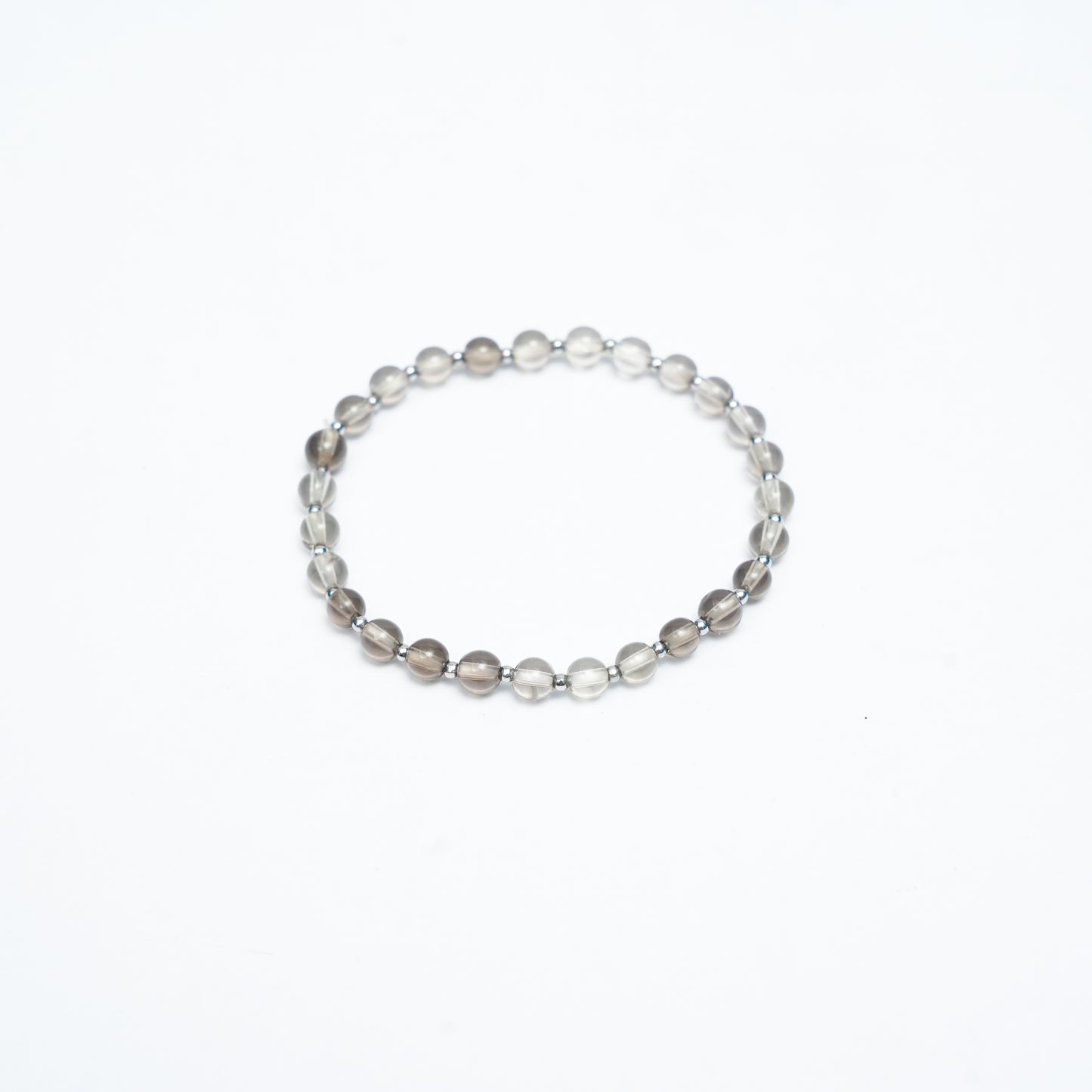 Natural Smoky Quartz Stretchy bracelet with Stainless steel beads