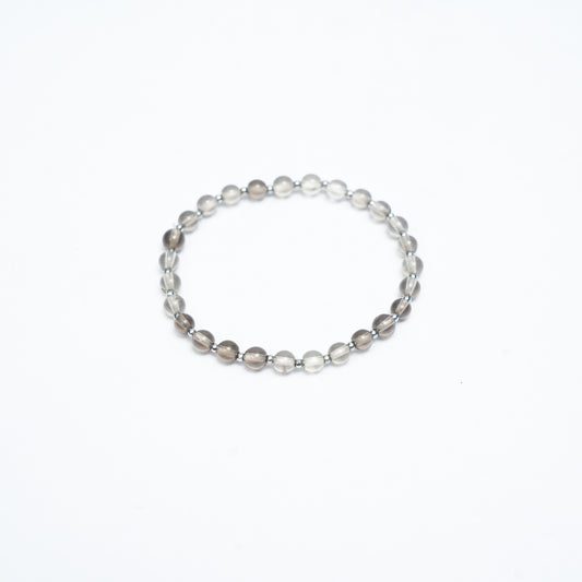 Natural Smoky Quartz Stretchy bracelet with Stainless steel beads