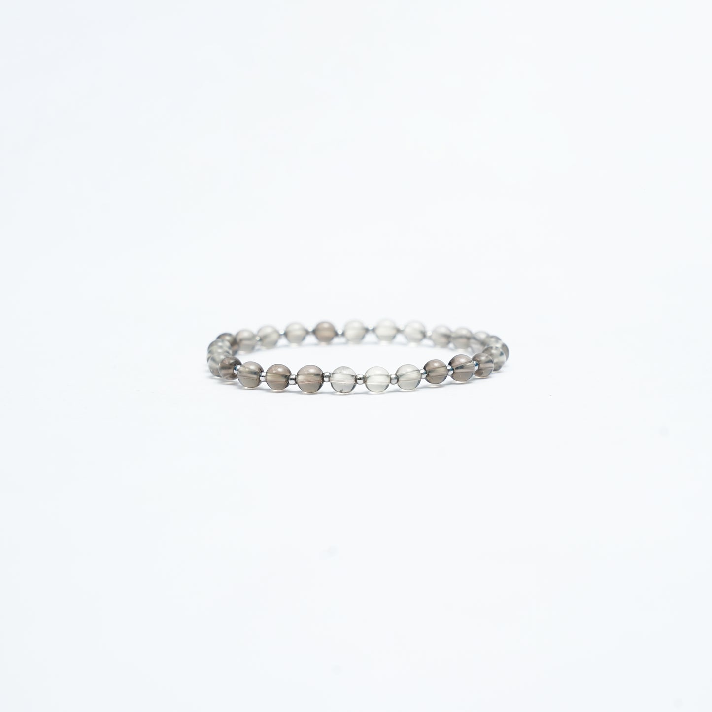 Natural Smoky Quartz Stretchy bracelet with Stainless steel beads