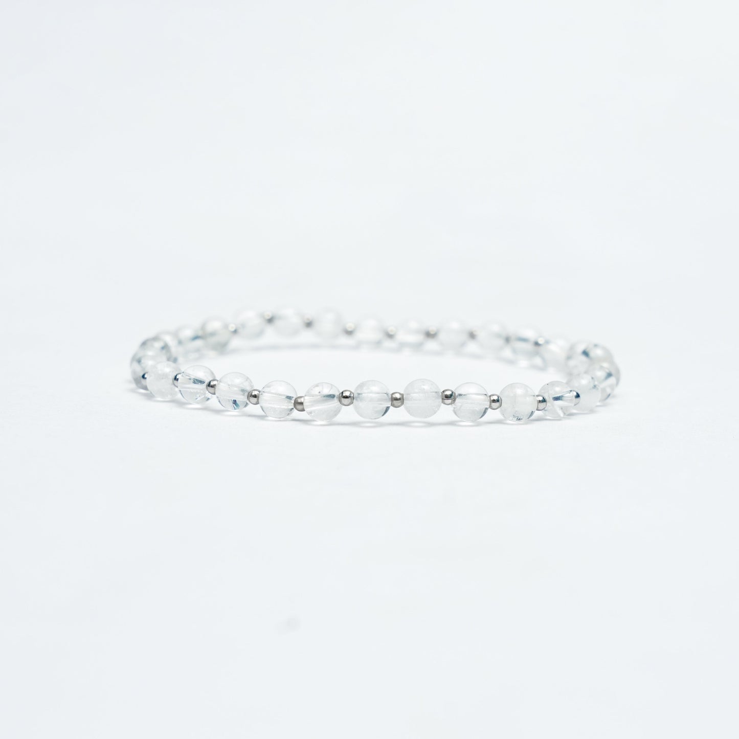 Natural Clear Quartz stretchy bracelet with Stainless steel beads