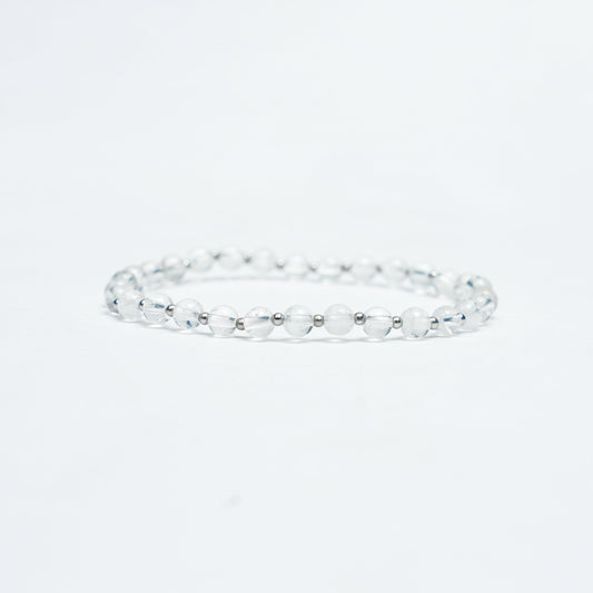 Natural Clear Quartz stretchy bracelet with Stainless steel beads
