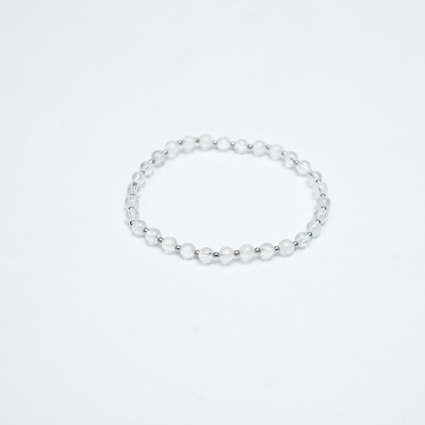 Natural Clear Quartz stretchy bracelet with Stainless steel beads