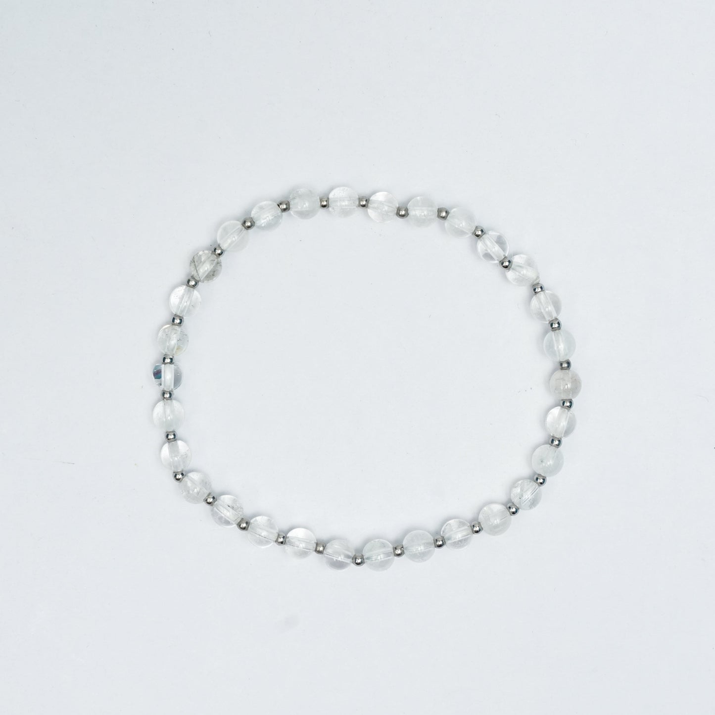 Natural Clear Quartz stretchy bracelet with Stainless steel beads
