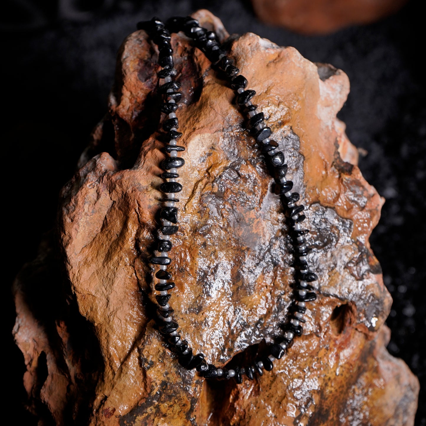 Black Tourmaline Chip bead Necklace - adjustable length