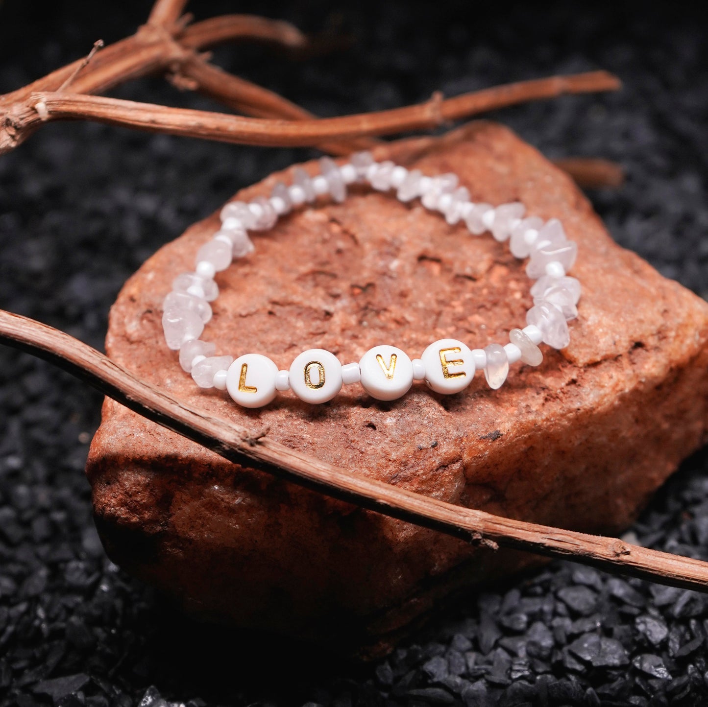 LOVE - Rose Quartz Chip Bracelet