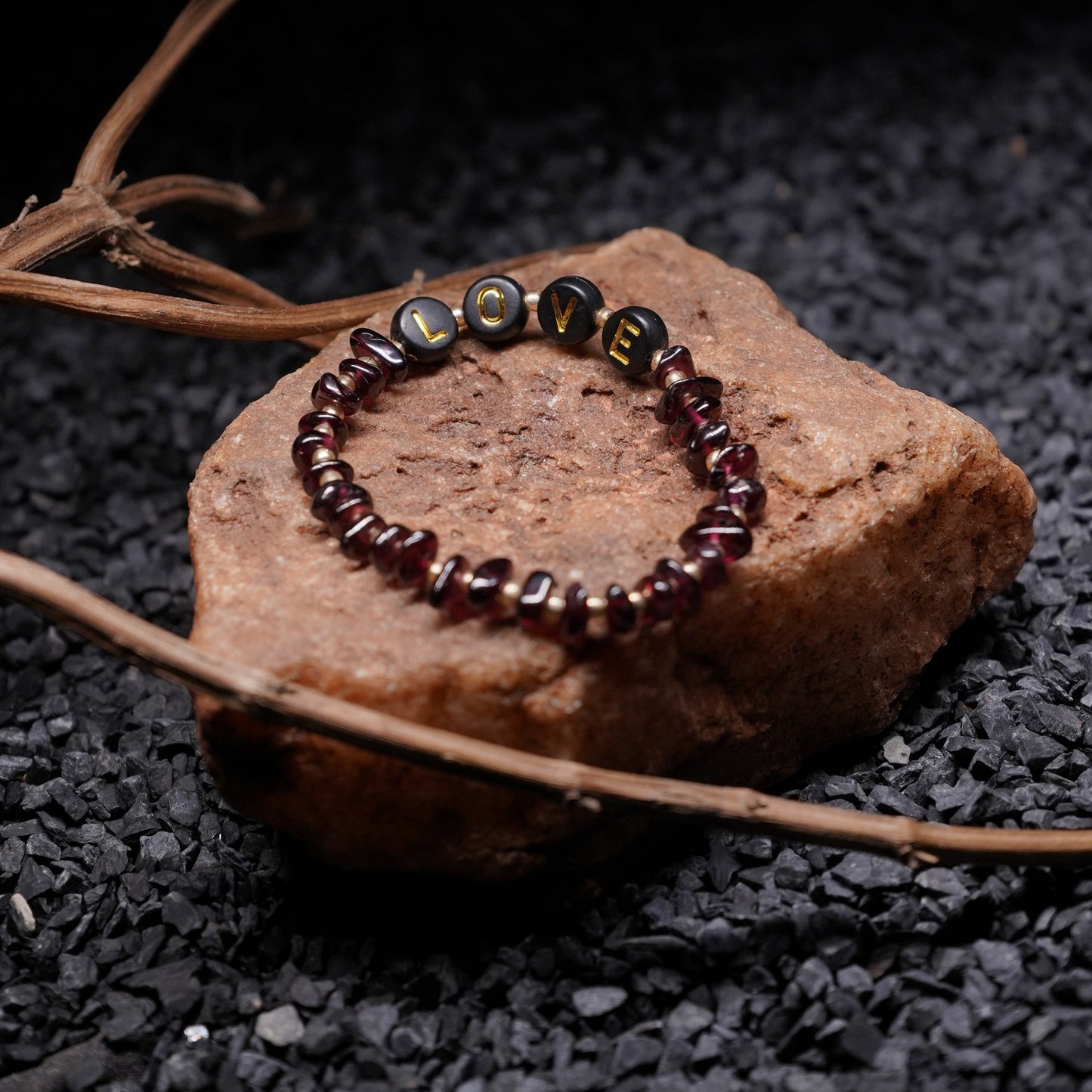 LOVE - Garnet Chip Bracelet