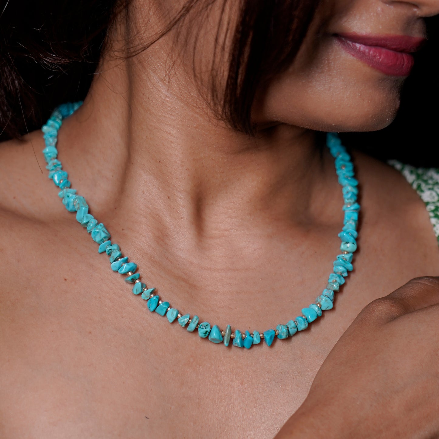 Natural Turquoise Chip bead Necklace - adjustable length