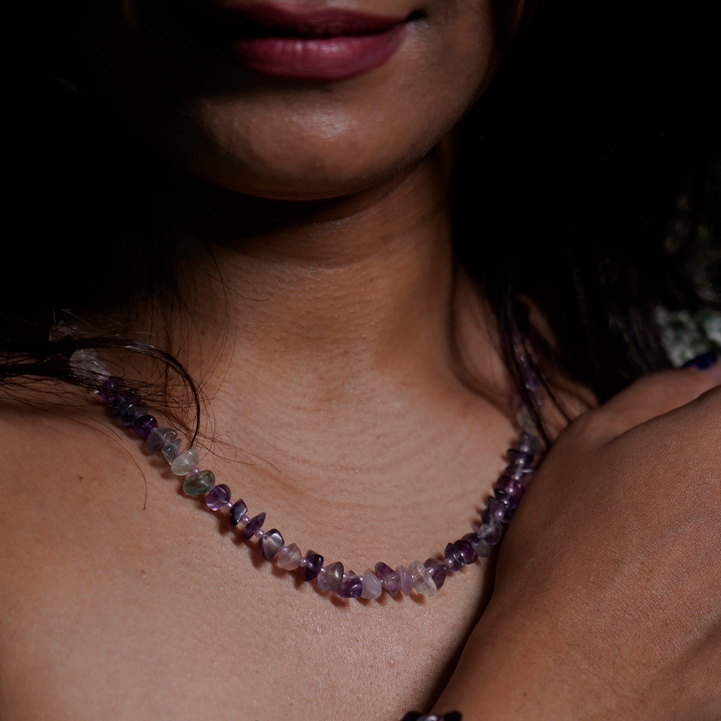 Natural Fluorite Chip bead Necklace - adjustable length