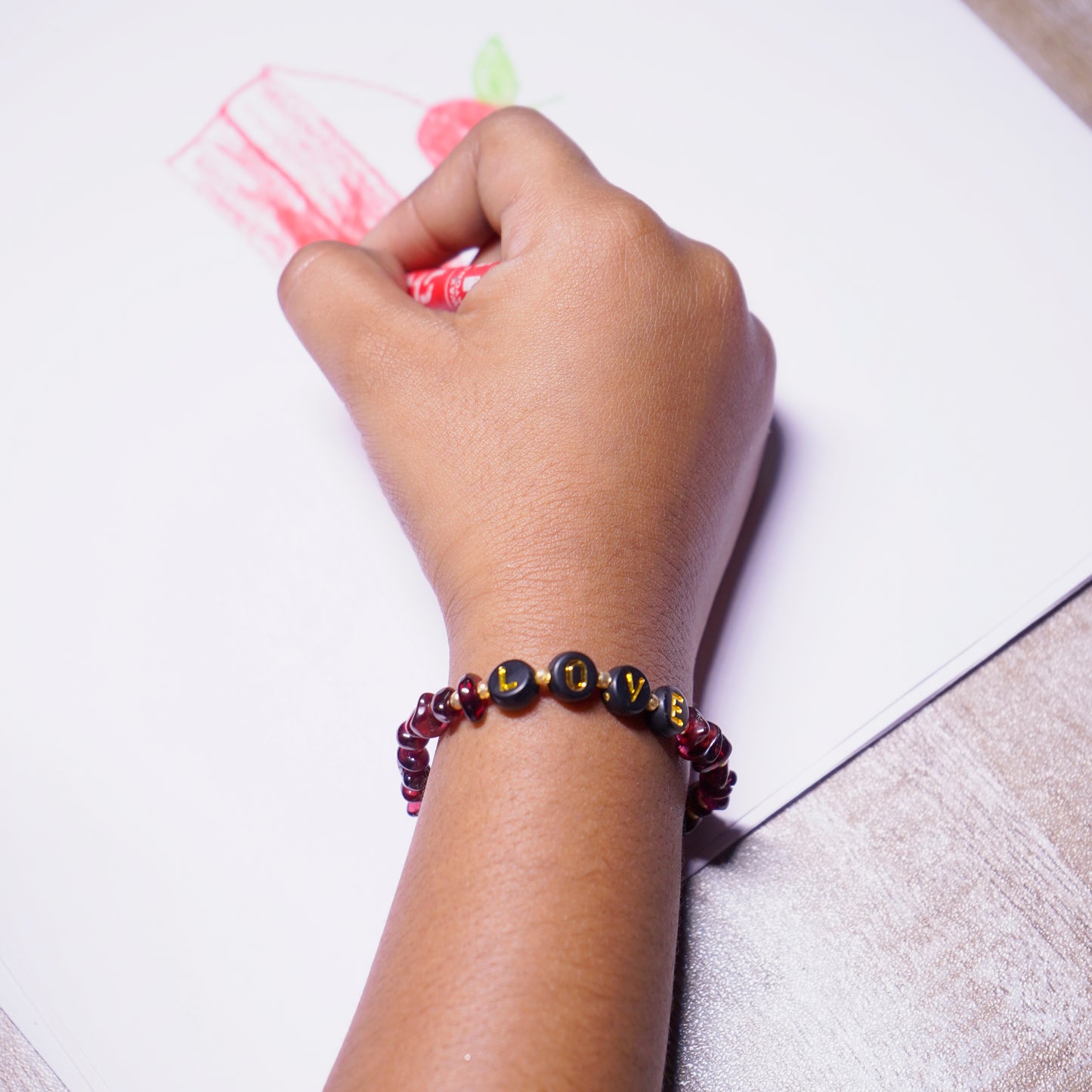 LOVE - Garnet Chip Bracelet
