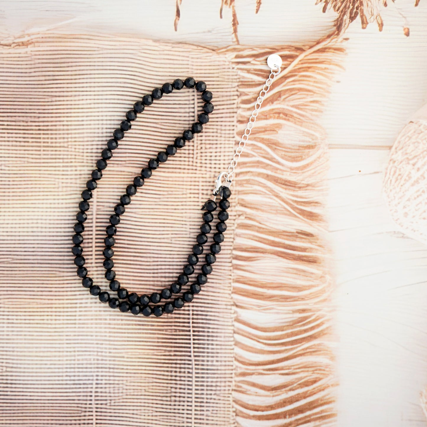 Dainty Faceted Black Tourmaline Necklace - 4mm Natural Gemstones & Sterling Silver Clasp