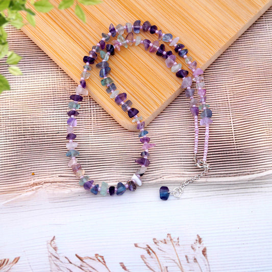 Natural Fluorite Chip bead Necklace - adjustable length