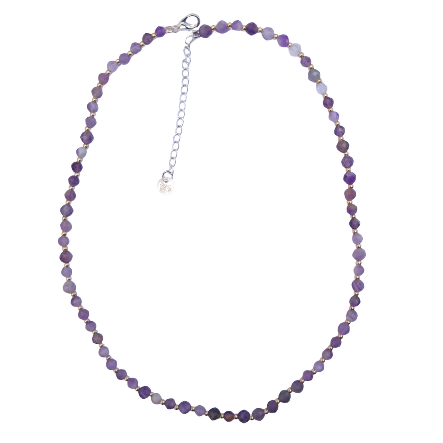 Dainty Faceted Amethyst Necklace - 4mm Natural Gemstones & Sterling Silver Clasp