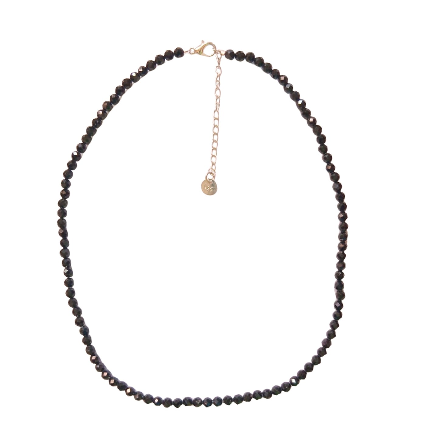 Dainty Faceted Black Tourmaline Necklace - 4mm Natural Gemstones & Sterling Silver Clasp